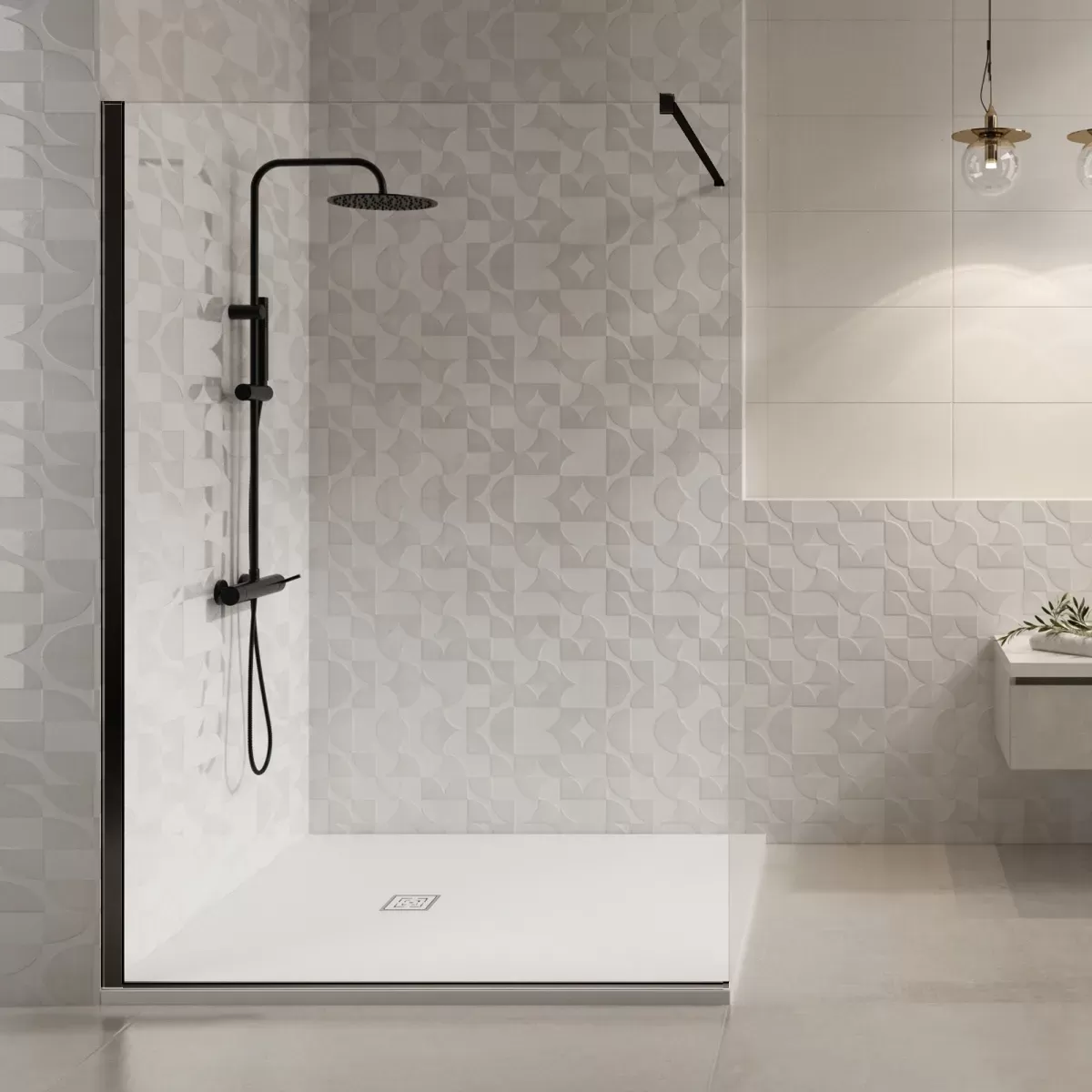 Paroi de Douche Anti-calcaire Transparente Walkin 8mm H195 Noire