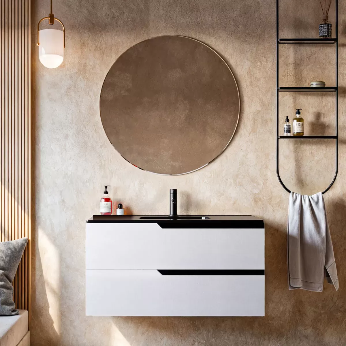 Mobile bagno sospeso in porcellana color bianco