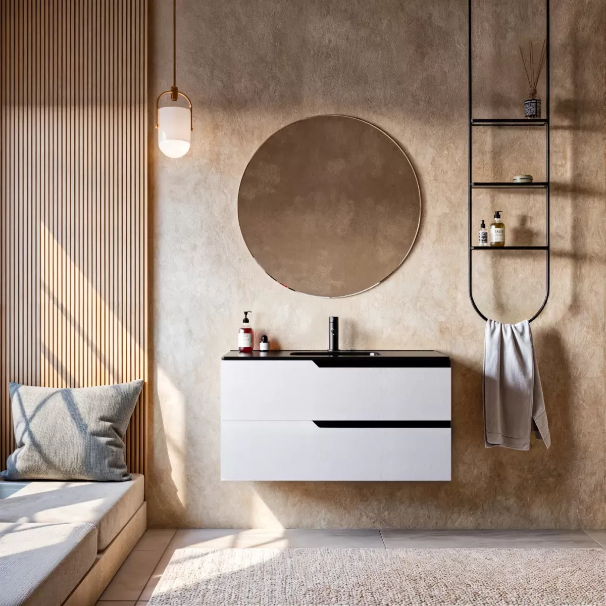 Mobile bagno sospeso in porcellana color bianco