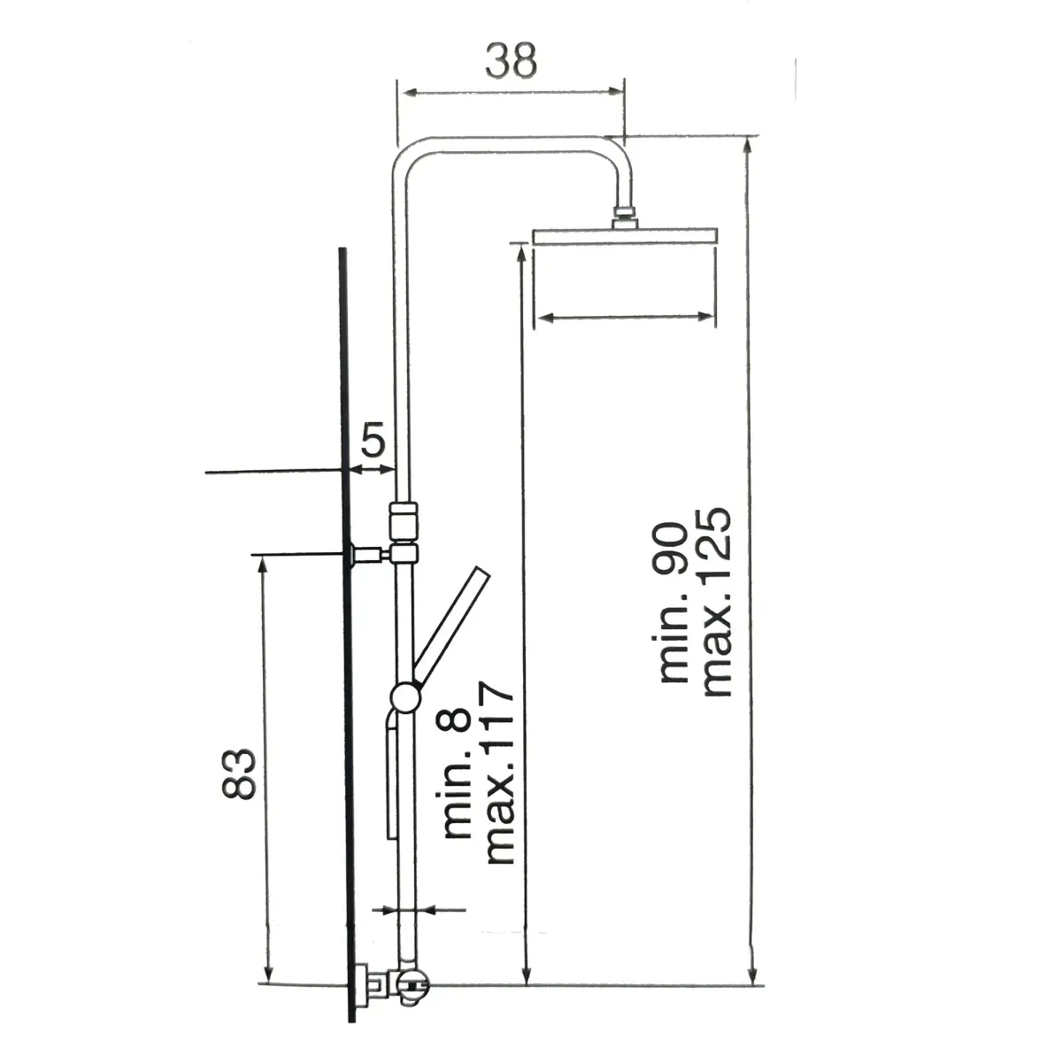 Thermostatische verchromte Duschsäule mit quadratischem Duschkopf 20 cm