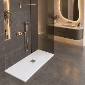 Receveur de douche en pierre de marbre minéral blanc avec évacuation centrale fabriqué en Italie