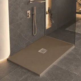 Receveur de douche en marbre minéral pierre brune avec évacuation centrale fabriqué en Italie