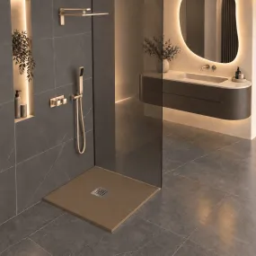 Receveur de douche en marbre minéral pierre brune avec évacuation centrale fabriqué en Italie