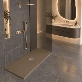 Receveur de douche en marbre minéral pierre brune avec évacuation centrale fabriqué en Italie