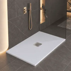 Duschwanne aus hellgrauem Mineralmarmor mit zentralem Ablauf AMALFI