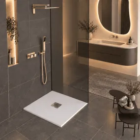Piatto Doccia in Mineralmarmo Effetto Pietra Grigio Chiaro con Scarico Centrale – Made in Italy - Modello Amalfi