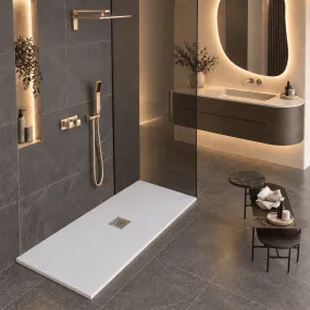 Piatto Doccia in Mineralmarmo Effetto Pietra Grigio Chiaro con Scarico Centrale – Made in Italy - Modello Amalfi