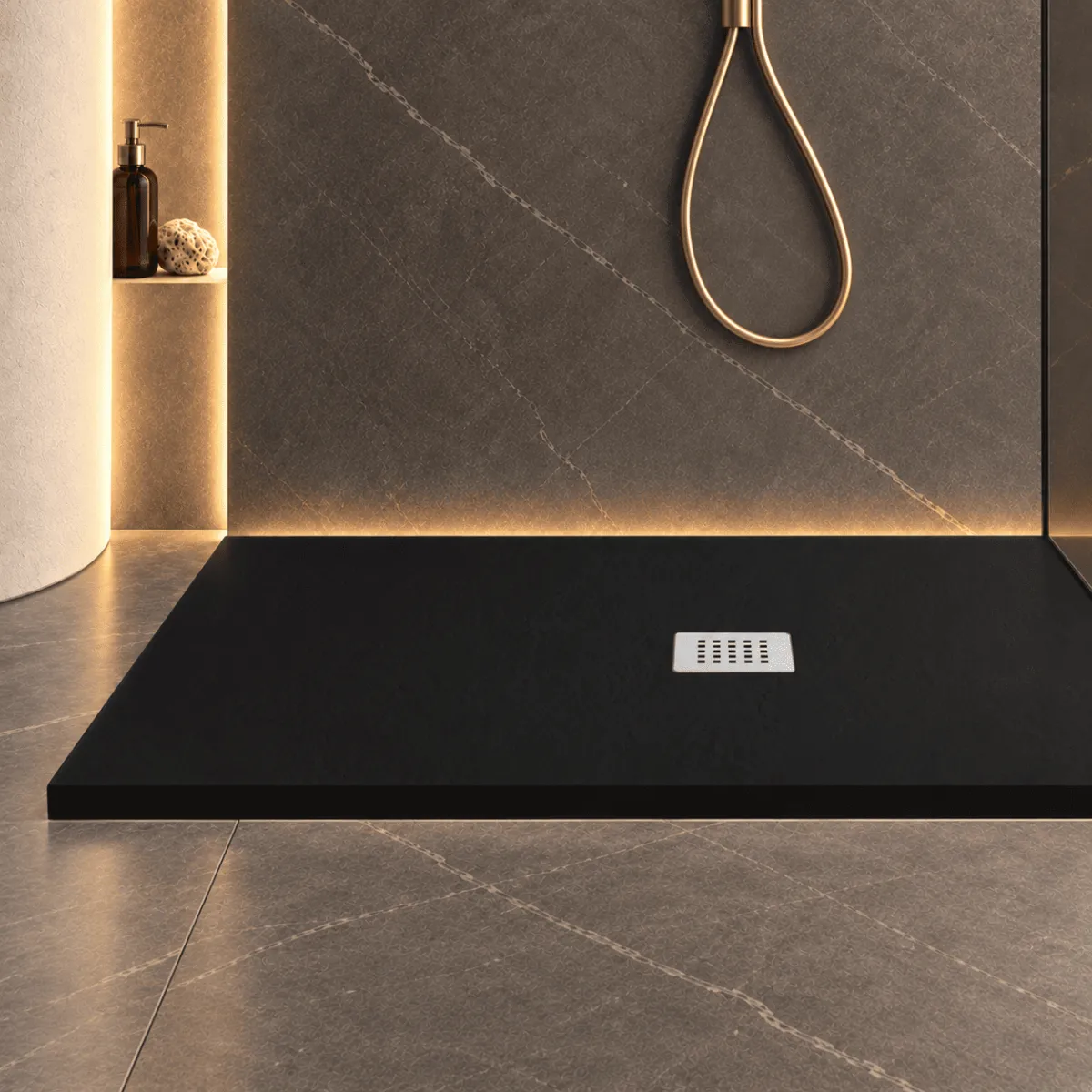 Piatto Doccia in Mineralmarmo Effetto Pietra Nero con Scarico Centrale – Made in Italy - Modello Amalfi