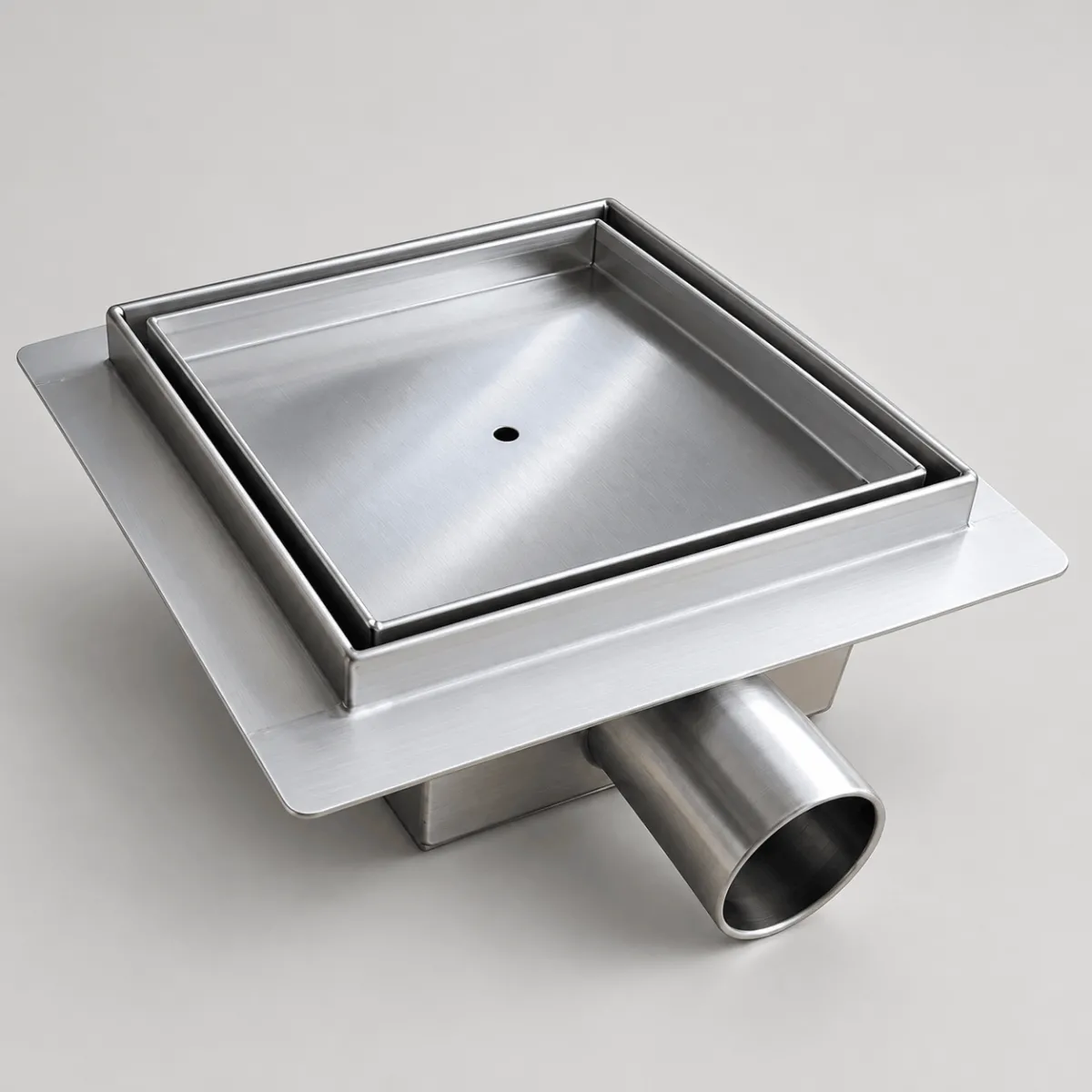 Caniveau de douche carrelé carré réversible en acier inoxydable 15x15