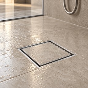 Canaletta Doccia Quadrata 15×15 cm in Acciaio Inox con Griglia Piastrellabile