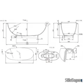 Ovale Badewanne in modernem Design aus weißem Mineralmarmor 180x63x80