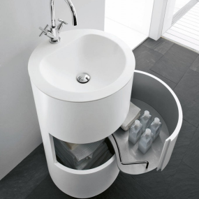 Meuble de salle de bain sur pied Moon avec vasque en Corian® blanc mat
