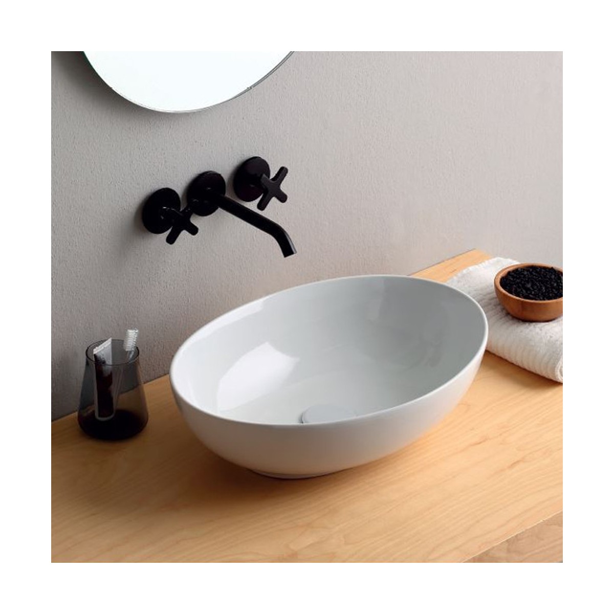 MINI SHELL Design Aufsatzwaschbecken aus glänzender weißer Keramik