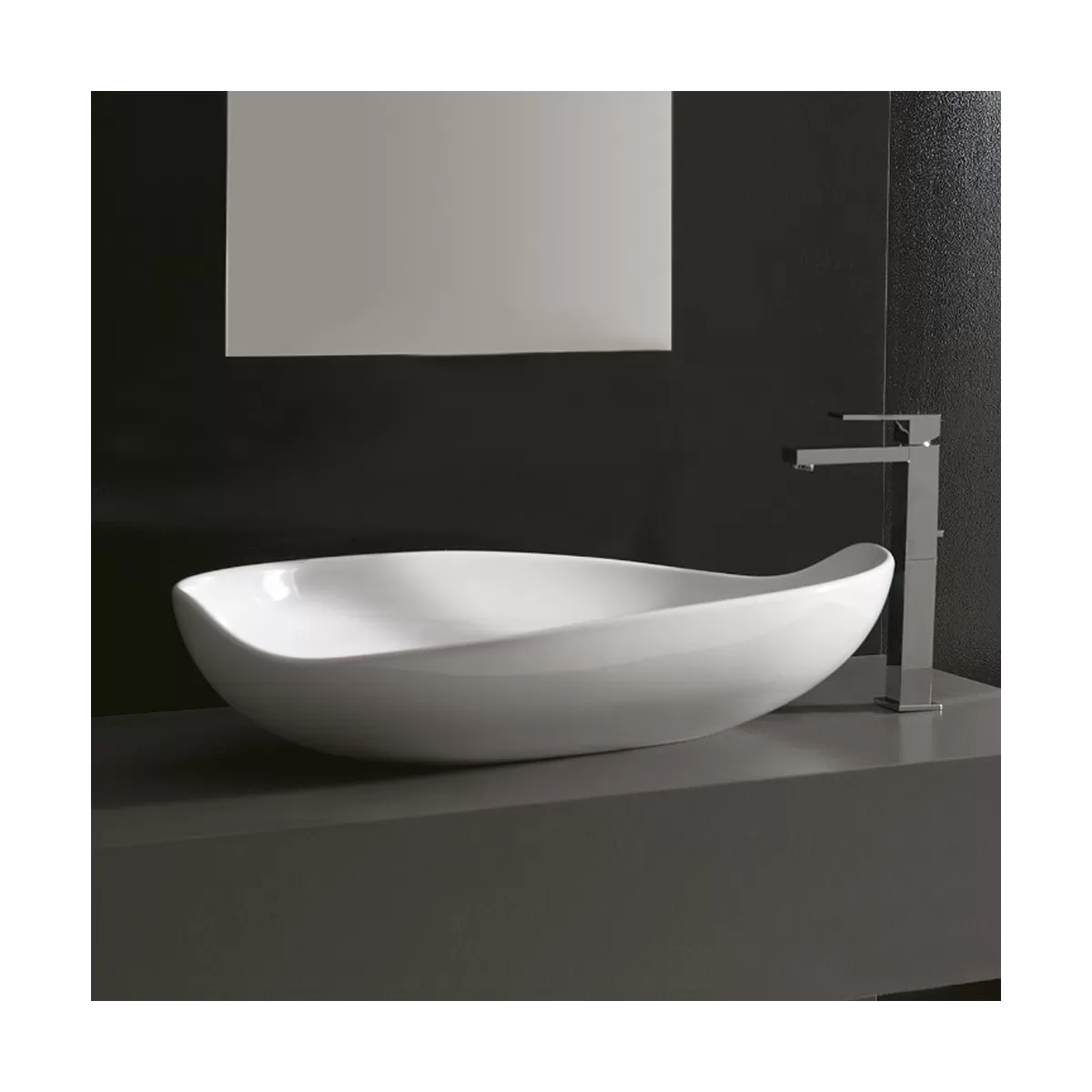 Lavabo Design MIYUKI da Appoggio in Ceramica Bianco Lucido