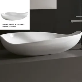 Lavabo Design MIYUKI da Appoggio in Ceramica Bianco Satinato
