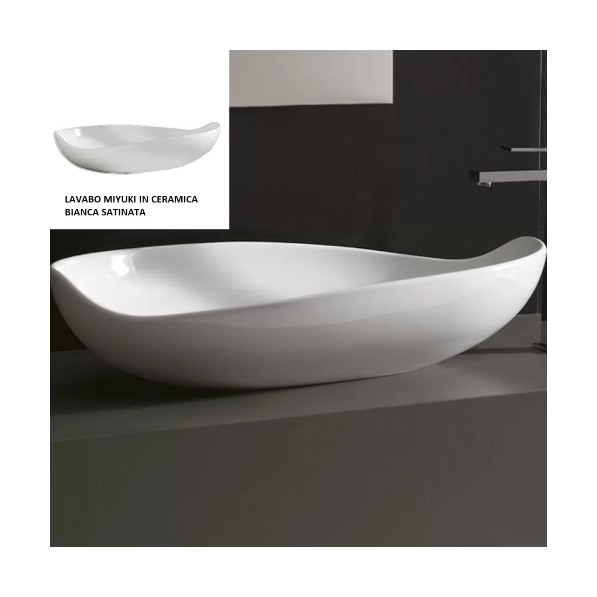 Lavabo Design MIYUKI da Appoggio in Ceramica Bianco Satinato
