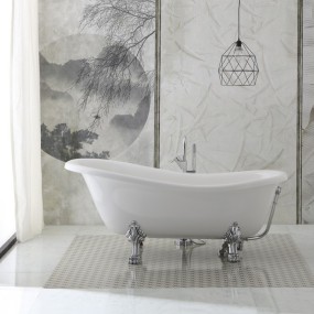 Badewanne im Retro-Stil aus weißem Mineralmarmor mit Regina-Füßen