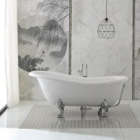 Baignoire de style rétro en marbre minéral blanc avec pieds
