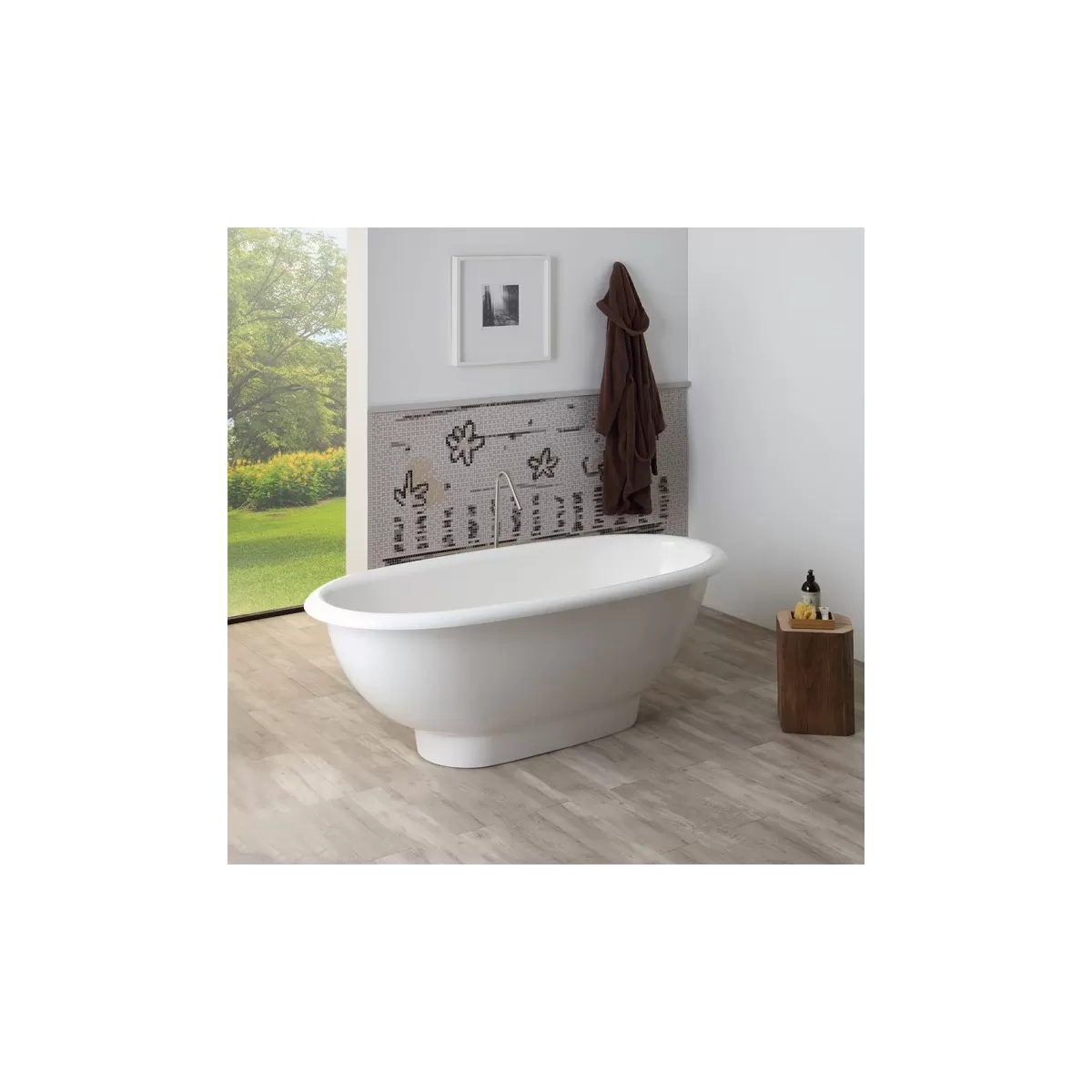 Ovale Badewanne in modernem Design aus weißem Mineralmarmor 180x63x80