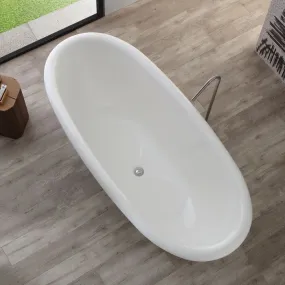Ovale Badewanne in modernem Design aus weißem Mineralmarmor 180x63x80