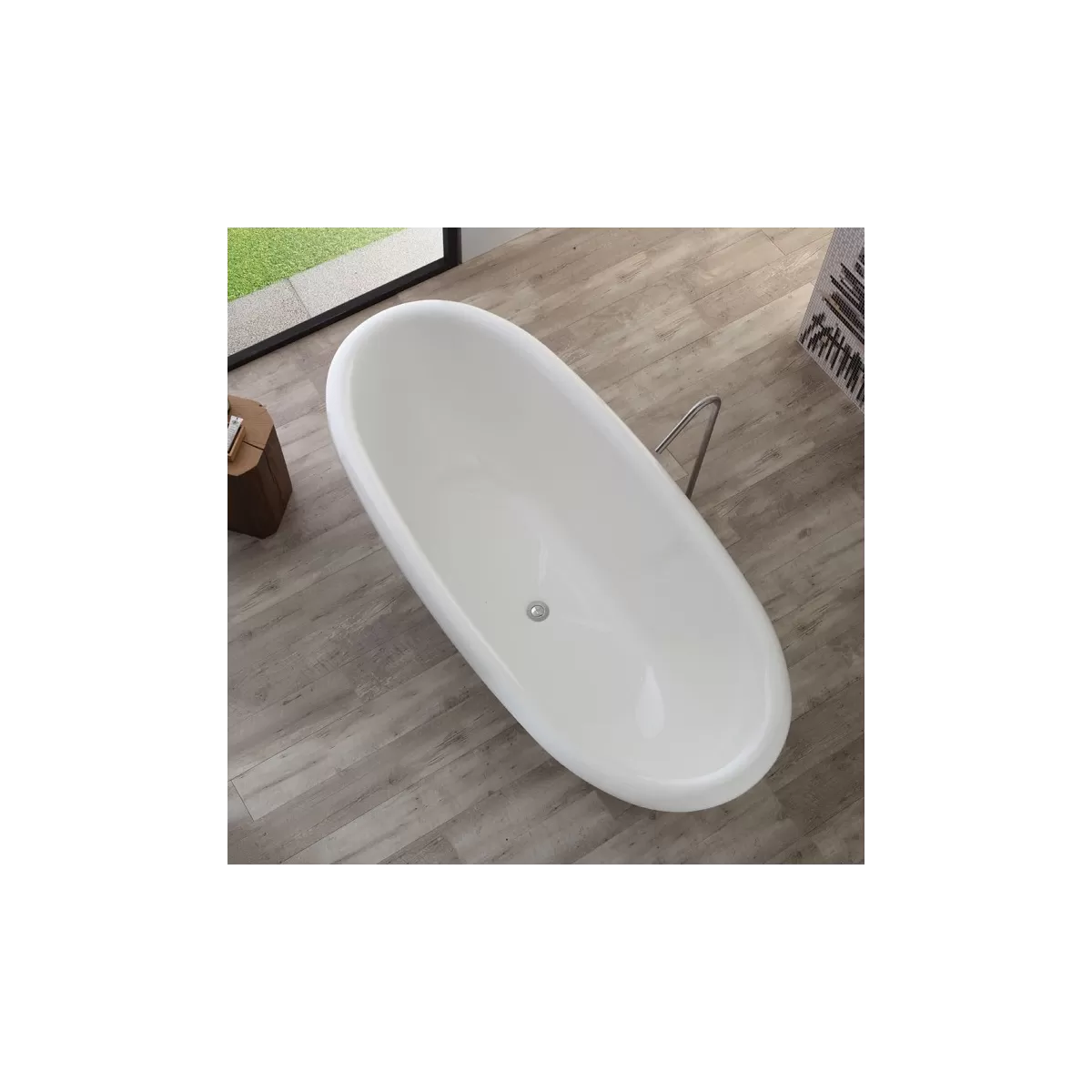 Ovale Badewanne in modernem Design aus weißem Mineralmarmor 180x63x80