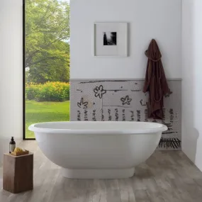 Ovale Badewanne in modernem Design aus weißem Mineralmarmor 180x63x80
