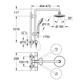 Colonne de douche Grohe Euphoria System avec mitigeur thermostatique, pommeau de douche et douchette latérale