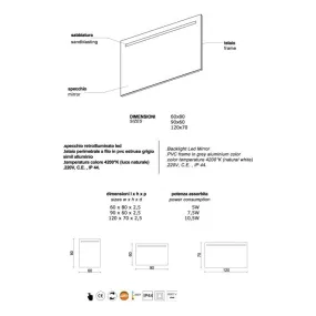 Wandspiegel mit oberer LED-Hintergrundbeleuchtung 90x60cm