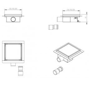 Quadratische Duschrinne aus Edelstahl 13,5 x 13,5 - 15 x 15 - 20 x 20 cm