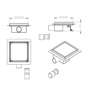 Caniveau de Douche Carré Inox à Carreler 13,5x13,5 - 15x15 - 20x20cm