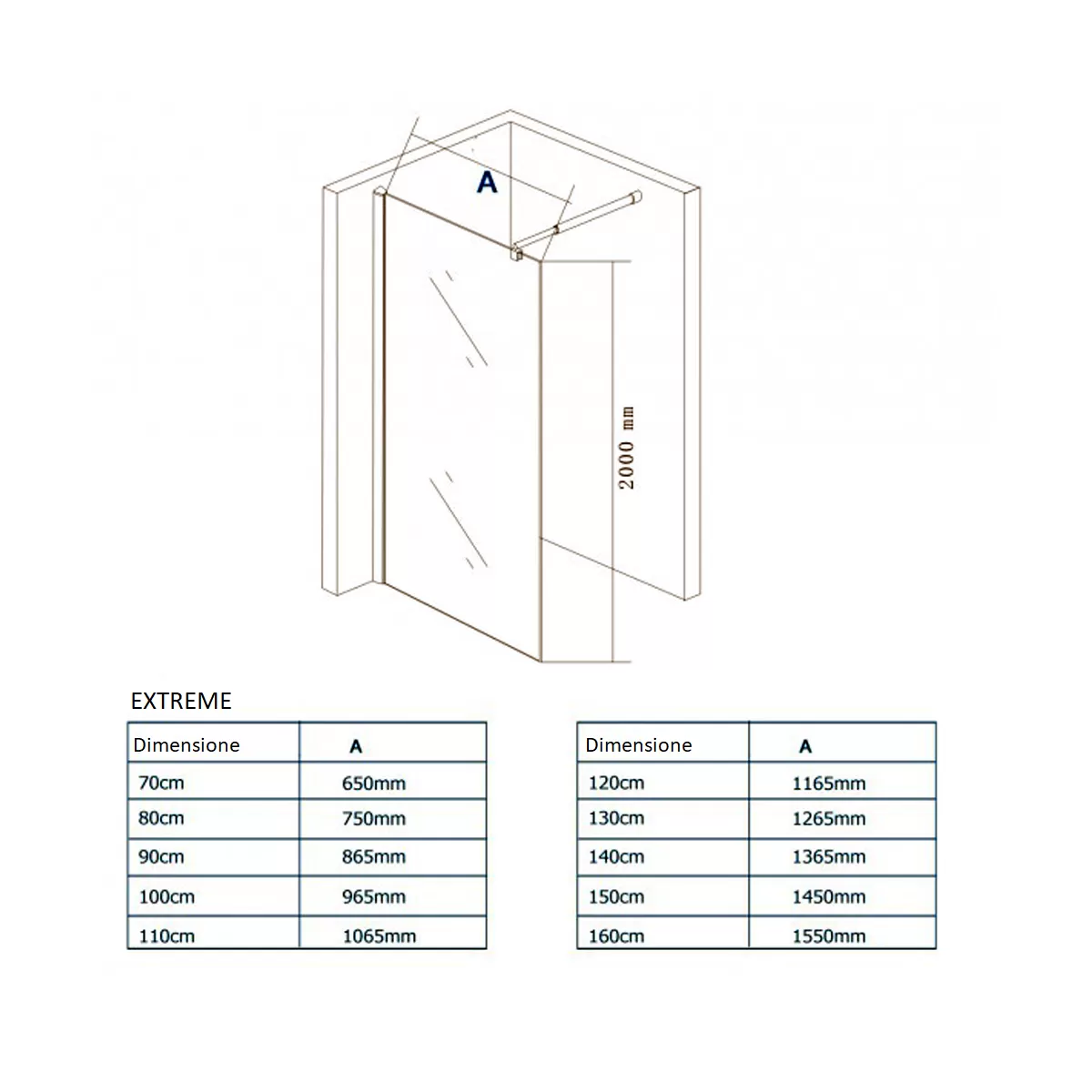 EXTREME Begehbare Duschwand – 10 mm transparenter Anti-Kalkstein-Kristall