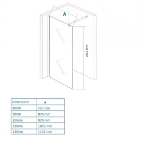 Paroi de Douche Anti-calcaire à l'italienne avec Verre 8mm - 85 - 100 - 110 - 120 - 140cm