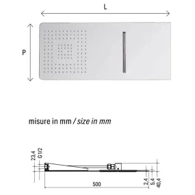 Soffione Doccia Cascata a muro 50x20cm, soffione con cascata