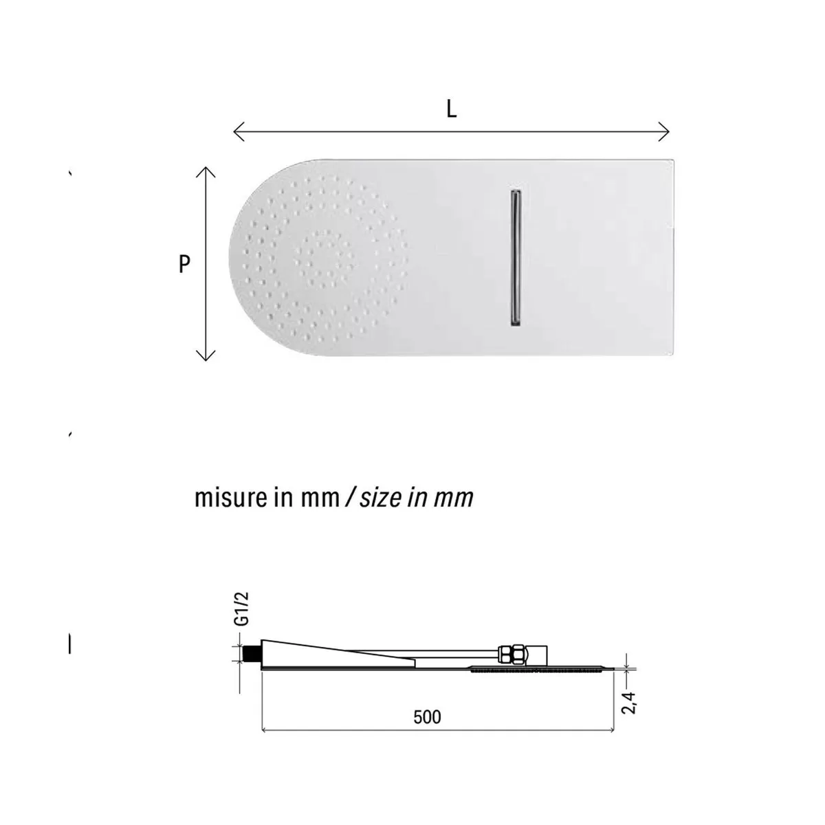 Soffione Doccia Circolare con Cascata a muro 50x20