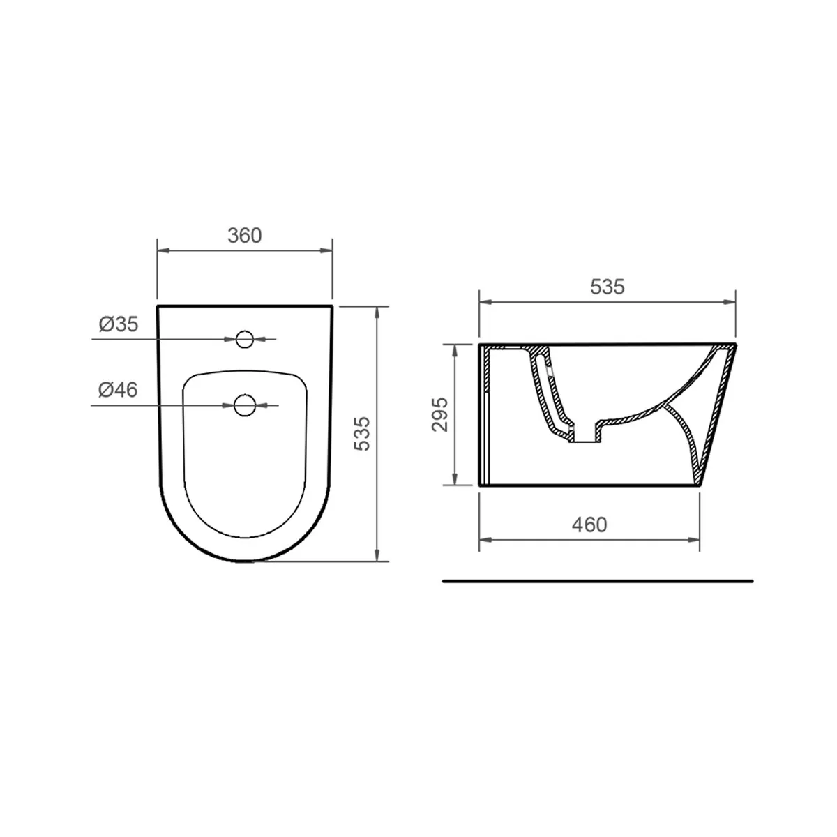 WC e Bidet OCEAN Sospesi in ceramica di colore bianco