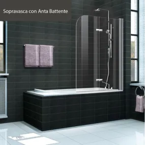Pare-baignoire avec porte battante interne et externe verre transparent 6mm
