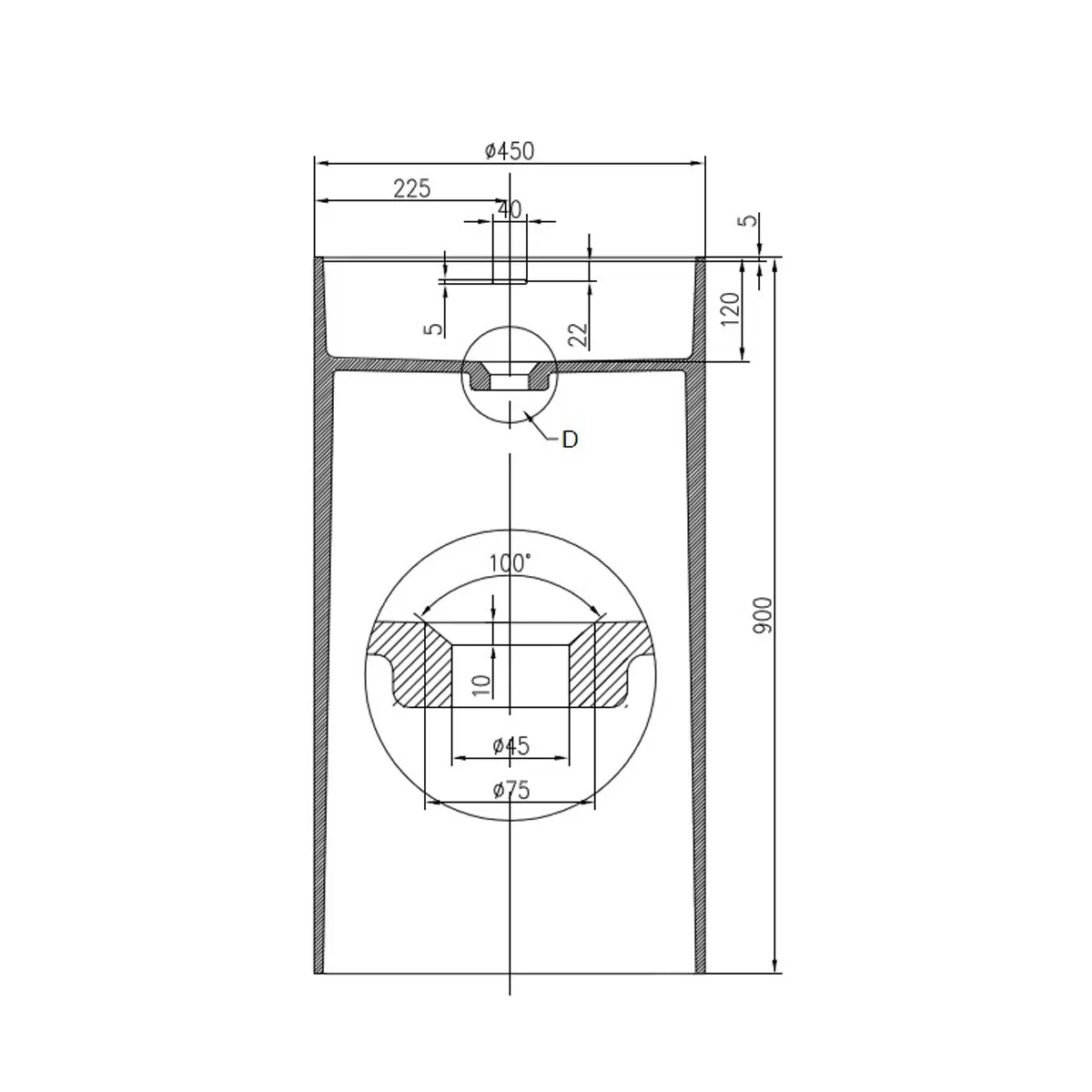 Lavabo Free Standing STONE in Resina Bianca