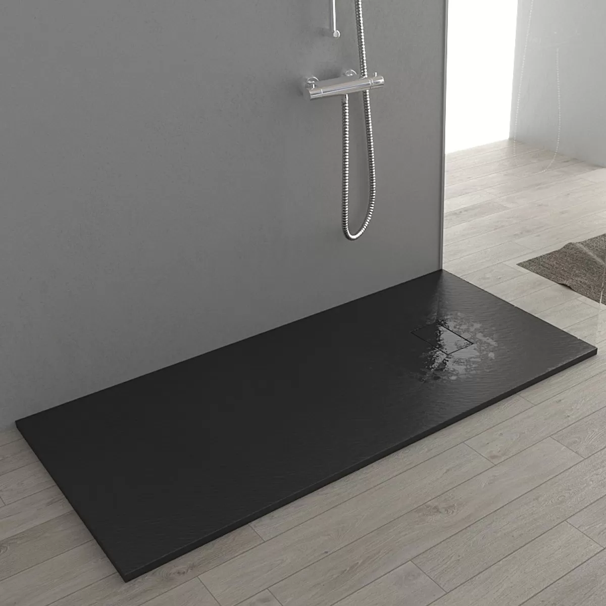 GLASSTONE Ultraslim Duschwanne aus SMC mit Schieferstein-Effekt - Farbe Anthrazit