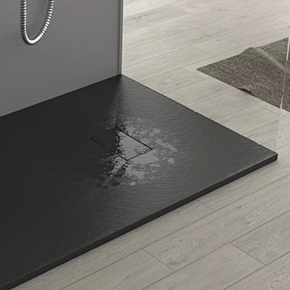 GLASSTONE Ultraslim Duschwanne aus SMC mit Schieferstein-Effekt - Farbe Anthrazit