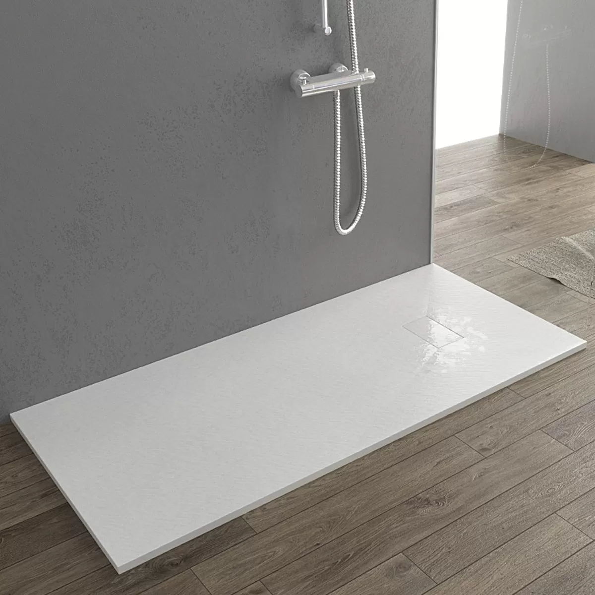 GLASSTONE Ultraflache Duschwanne in SMC-Steineffektfarbe Weiß