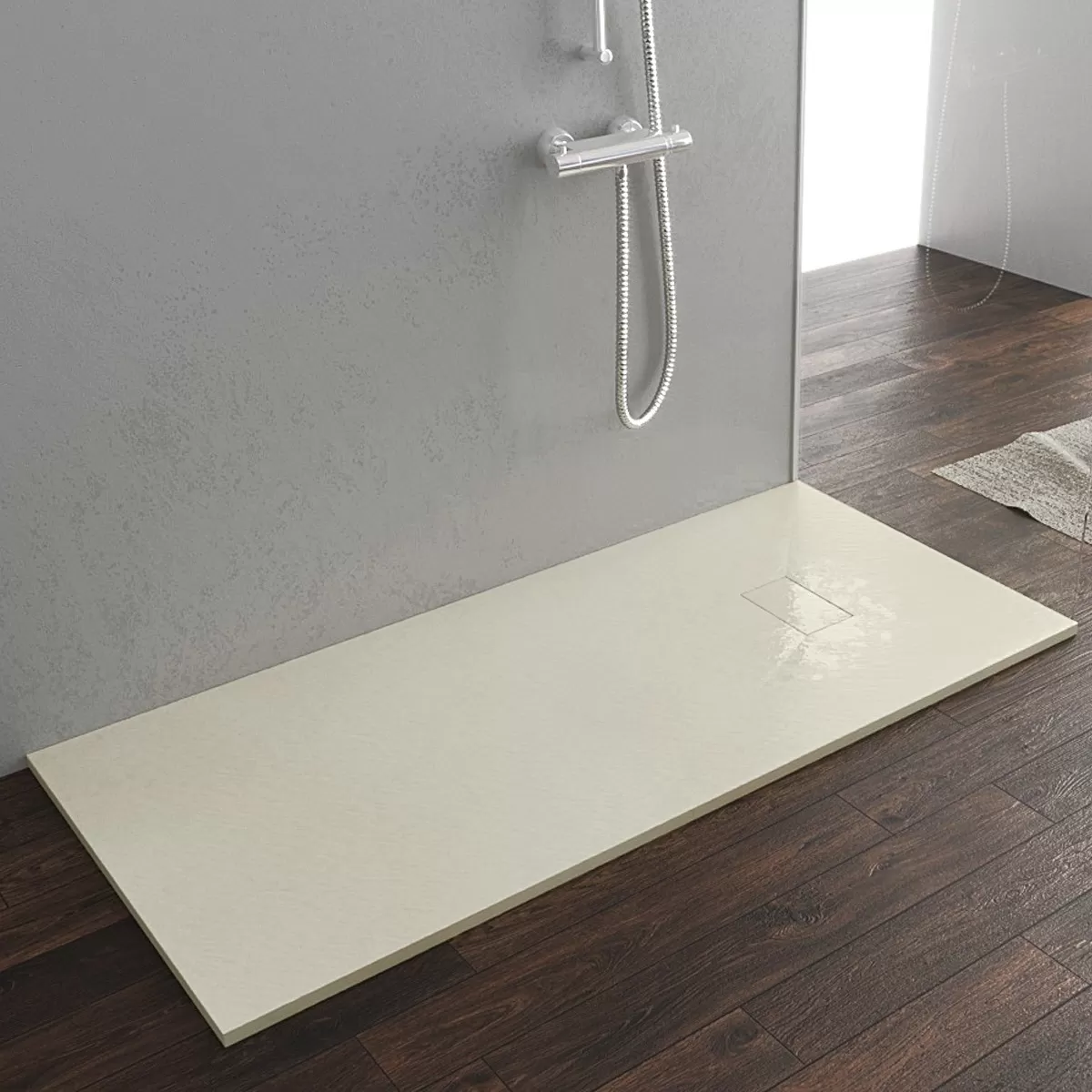 GLASSTONE Ultraflache Duschwanne in SMC-Steineffektfarbe Beige