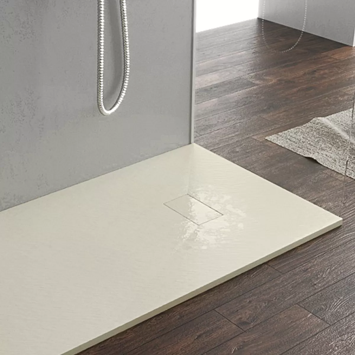 GLASSTONE Receveur de Douche Ultraslim en SMC Effet Pierre Ardoise - Couleur Beige