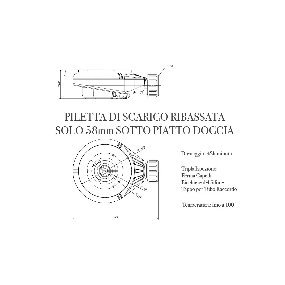 Piatto Doccia Mineralmarmo Nero con Griglia Laterale Inox Moon