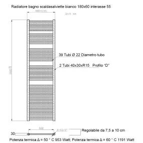 Radiateur blanc urbain 1800x600 entraxe 550mm