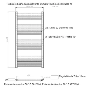 Radiateur, radiateur décoratif, sèche serviette 1200x500 Chrome entraxe 450mm