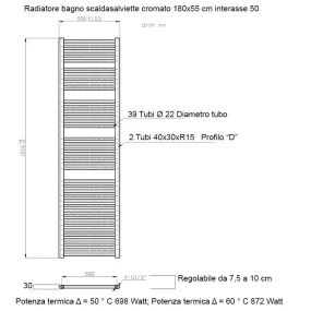 Radiateur Plutone Chrome 1800x550 entraxe 500mm