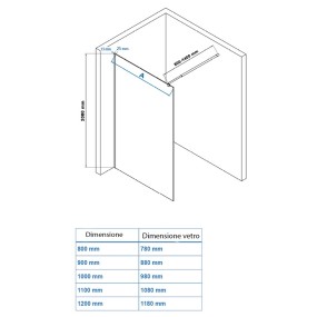 Begehbare Antikalk-Duschwand mit 8 mm transparentem Glas – SUPREME – 80 – 90 – 100 – 110 – 120 cm