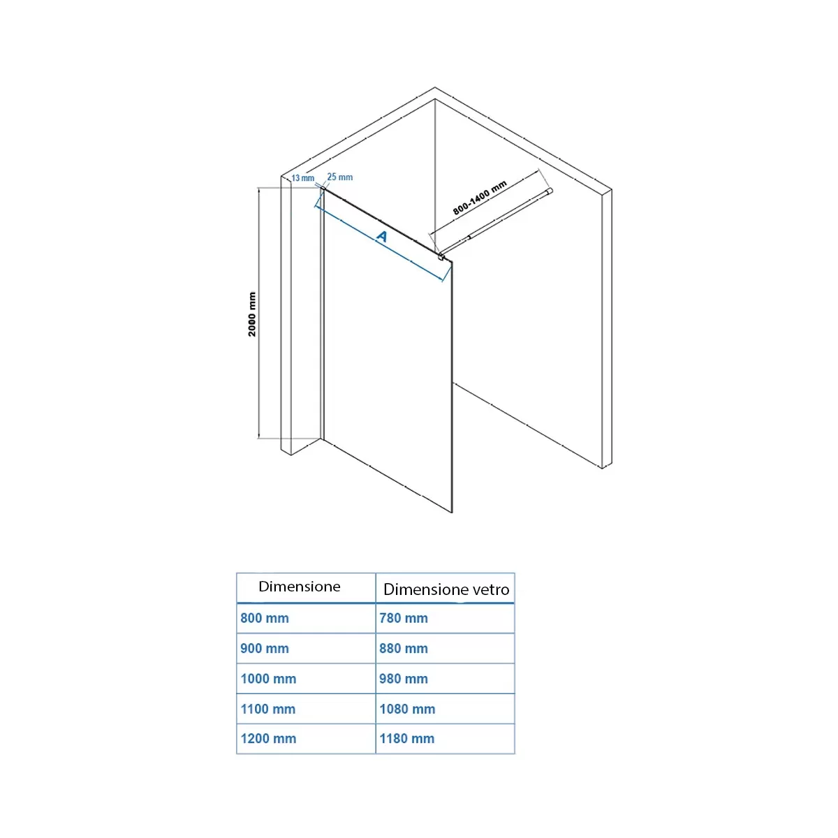 Paroi de Douche Anticalcaire Walk-in en Verre Transparent 8mm - SUPREME - 80 - 90 - 100 - 110 - 120cm