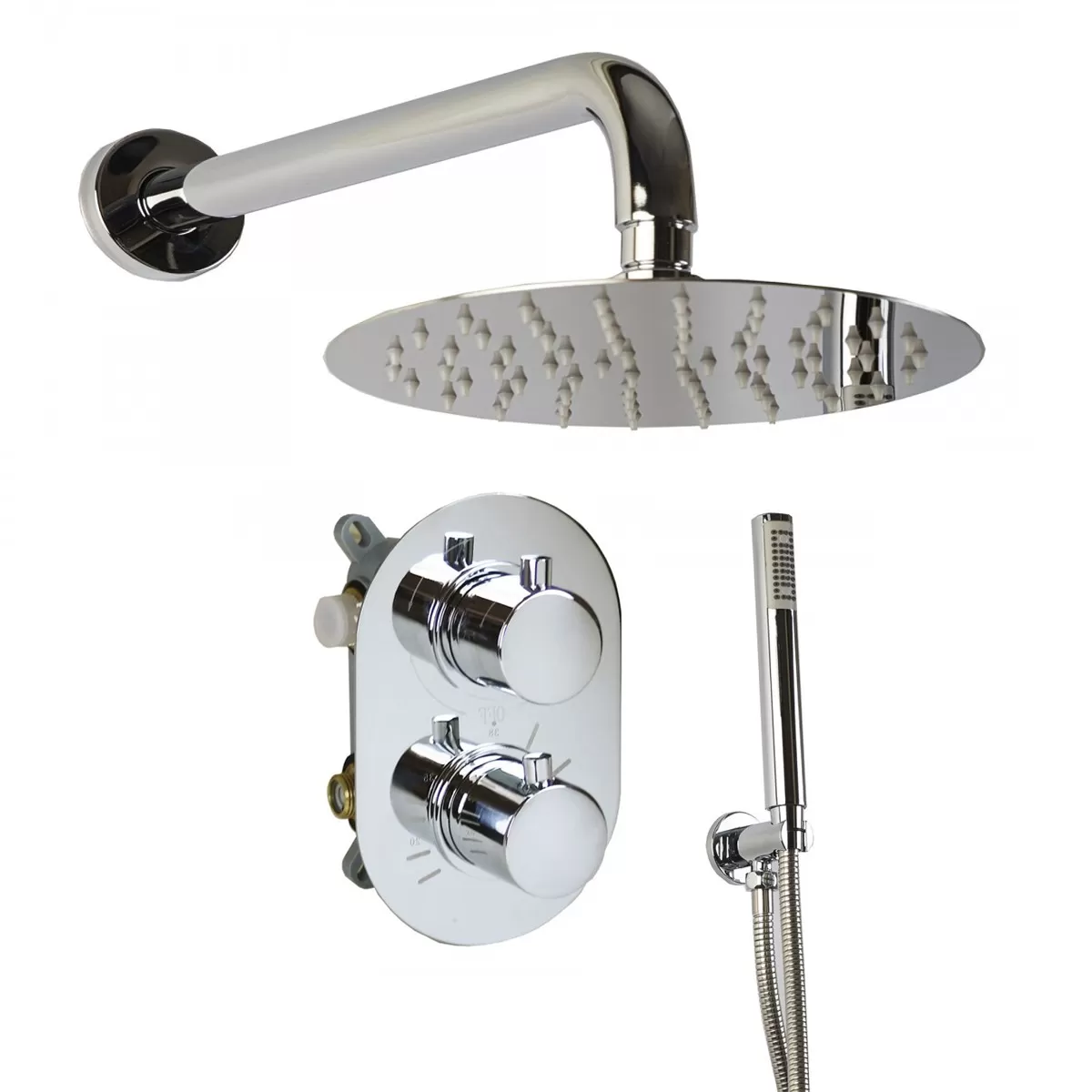 Set Doccia Incasso con Soffione tondo con braccio, Miscelatore Termostatico e Doccetta con flessibile