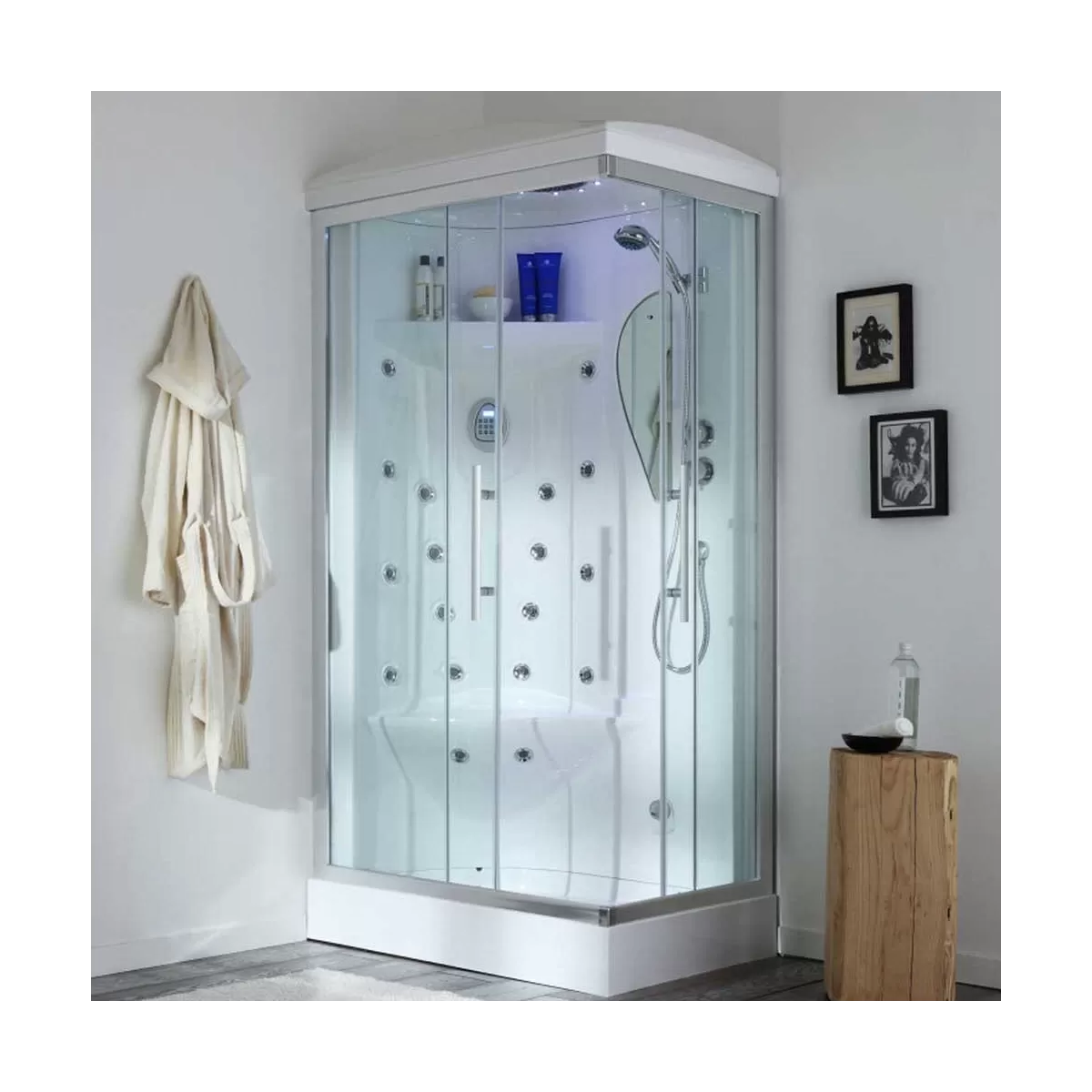 Cabine de douche multifonction avec 18 jets d'hydromassage Galassia - Gauche